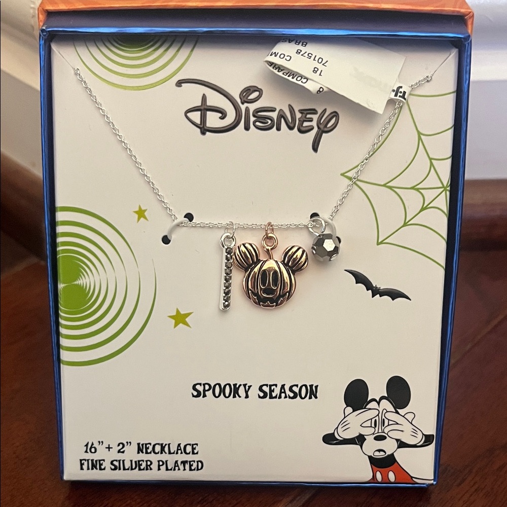 Disney Silver and Black Mickey Pumpkin Necklace Halloween